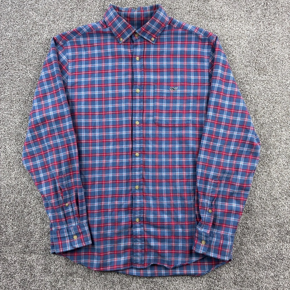 Vineyard Vines Tucker Shirt Mens M Blue Red Plaid Slim Fit Button Up Whale Prep